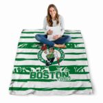 custom boston celtics floral stripes green white blanket best selling