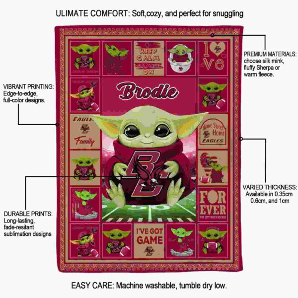 custom boston college eagles baby yoda maroon blanket new arrival