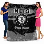 custom brooklyn nets grunge streaks black blanket best selling