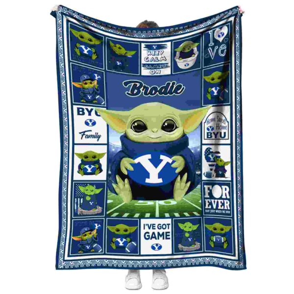 custom byu cougars baby yoda blue blanket best selling