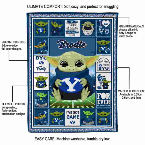 custom byu cougars baby yoda blue blanket new arrival