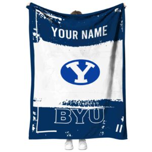 custom byu cougars paint strokes blue white blanket best selling