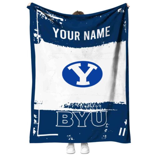 custom byu cougars paint strokes blue white blanket best selling