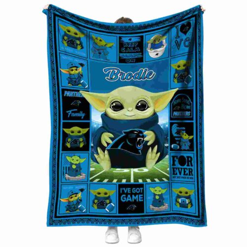 custom carolina panthers baby yoda blue blanket best selling