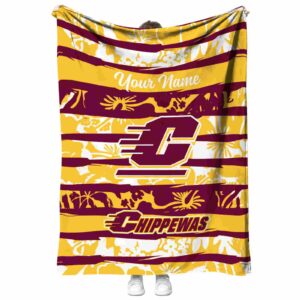 custom central michigan chippewas floral stripes maroon white blanket best selling