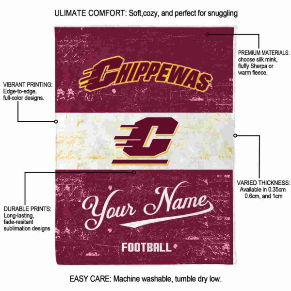 custom central michigan chippewas grunge texture maroon white blanket new arrival