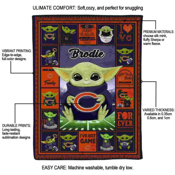 custom chicago bears baby yoda blue blanket new arrival