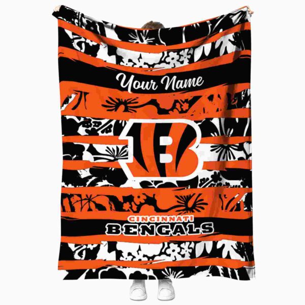 custom cincinnati bengals floral stripes orange white blanket best selling