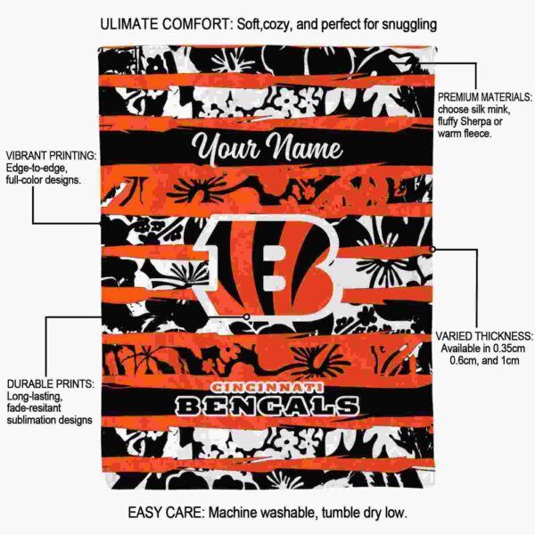 custom cincinnati bengals floral stripes orange white blanket new arrival