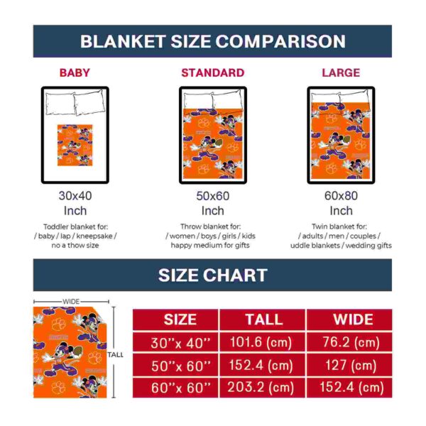 custom clemson tigers mickey orange blanket trendy