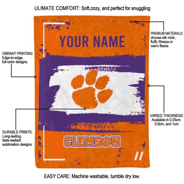 custom clemson tigers paint strokes orange white blanket new arrival