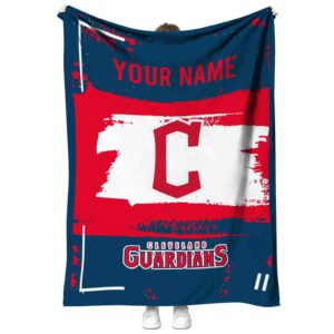 custom cleveland guardians paint strokes navy blue white blanket best selling