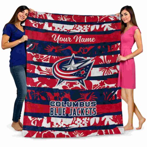custom columbus blue jackets floral stripes navy blue white blanket fashion forward