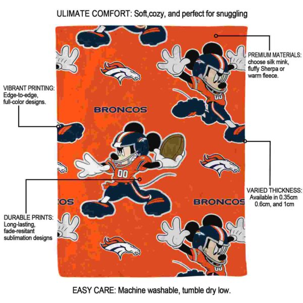 custom denver broncos mickey orange blanket new arrival