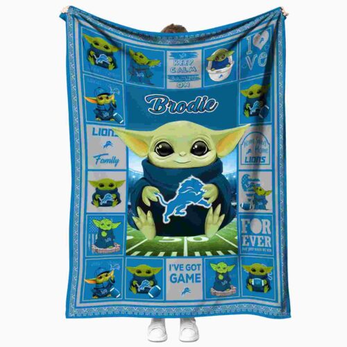 custom detroit lions baby yoda blue blanket best selling