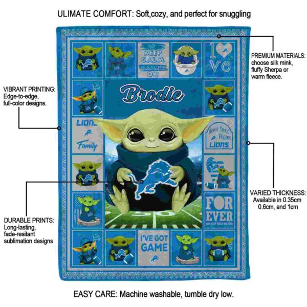custom detroit lions baby yoda blue blanket new arrival
