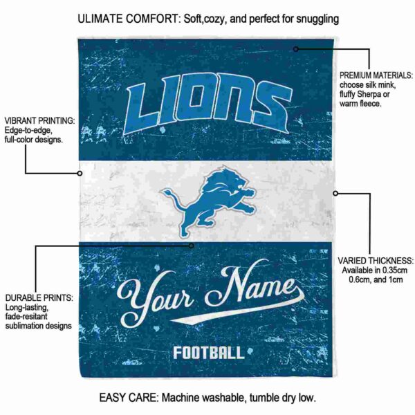 custom detroit lions grunge texture blue white blanket new arrival