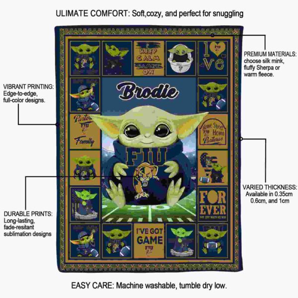 custom fiu panthers baby yoda blue blanket new arrival