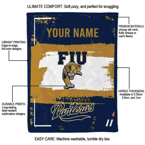 custom fiu panthers paint strokes blue white blanket new arrival