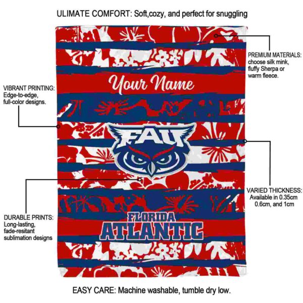 custom florida atlantic owls floral stripes blue white blanket new arrival