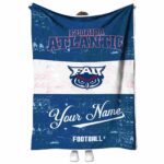 custom florida atlantic owls grunge texture blue white blanket best selling