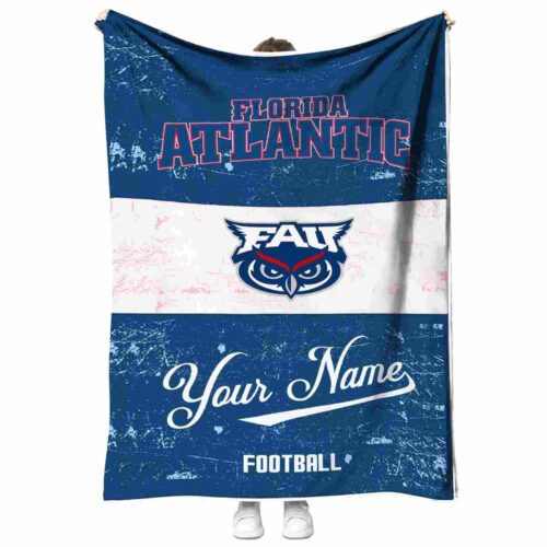 custom florida atlantic owls grunge texture blue white blanket best selling