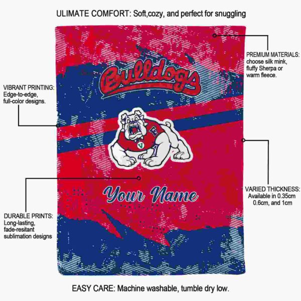 custom fresno state bulldogs grunge streaks red blanket new arrival