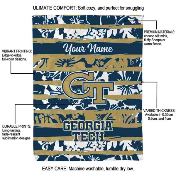 custom georgia tech yellow jackets floral stripes gold white blanket new arrival
