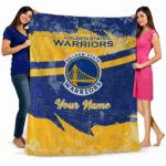 custom golden state warriors grunge streaks blue blanket best selling