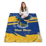 custom golden state warriors grunge streaks blue blanket best selling