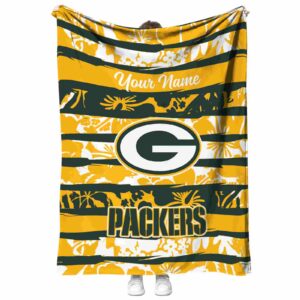 custom green bay packers floral stripes green white blanket best selling
