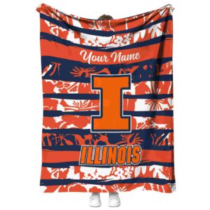 custom illinois fighting illini floral stripes blue white blanket best selling