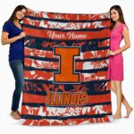 custom illinois fighting illini floral stripes blue white blanket best selling