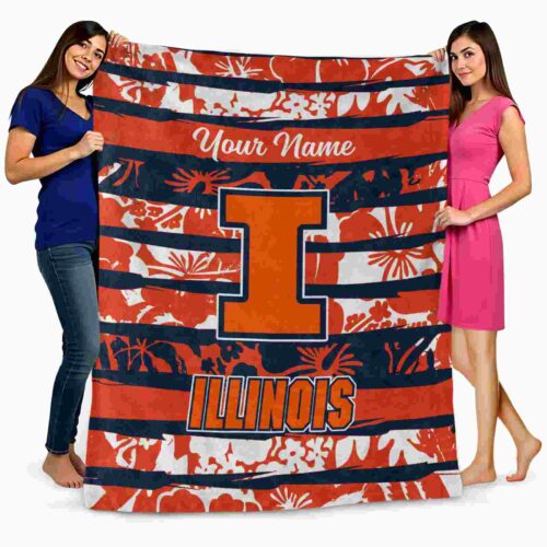 custom illinois fighting illini floral stripes blue white blanket fashion forward