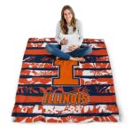 custom illinois fighting illini floral stripes blue white blanket best selling