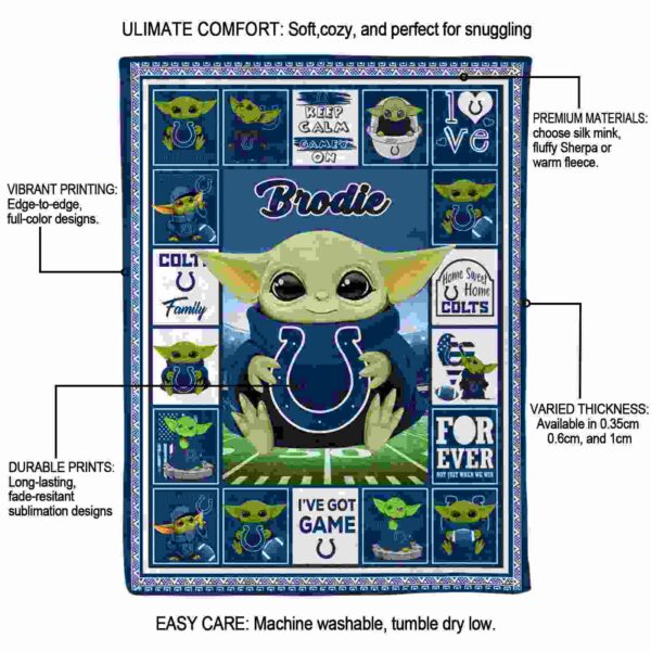 custom indianapolis colts baby yoda blue blanket new arrival