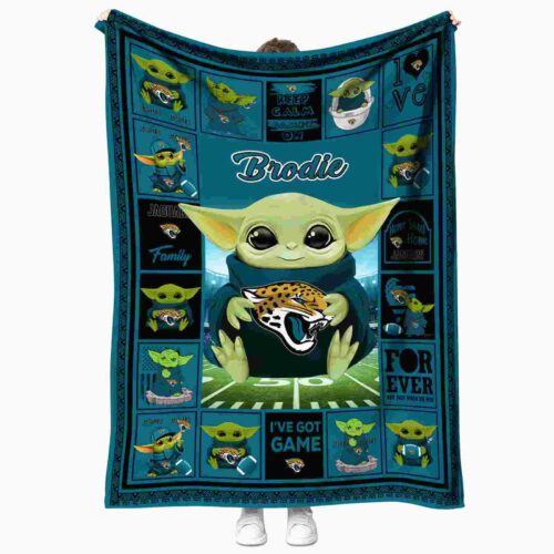 custom jacksonville jaguars baby yoda teal blanket best selling