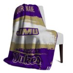 custom james madison dukes paint strokes purple white blanket best selling