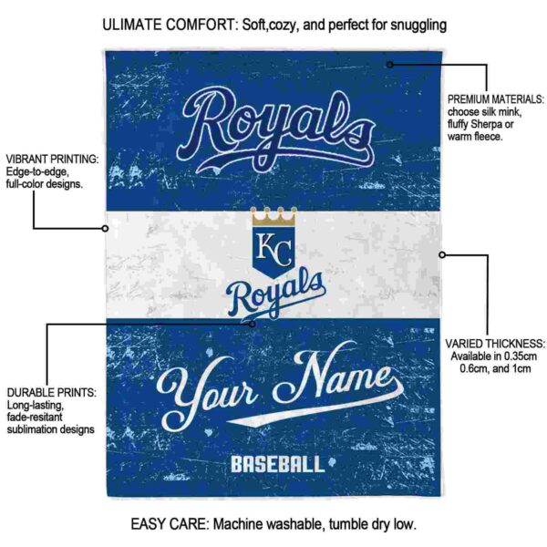 custom kansas city royals grunge texture royal blue white blanket new arrival