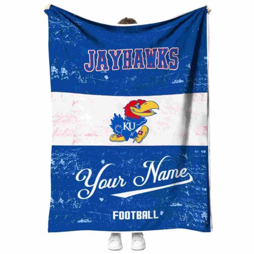 custom kansas jayhawks grunge texture blue white blanket best selling