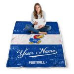 custom kansas jayhawks grunge texture blue white blanket best selling