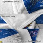 custom kansas jayhawks grunge texture blue white blanket best selling
