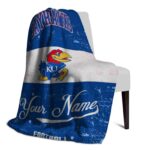 custom kansas jayhawks grunge texture blue white blanket best selling