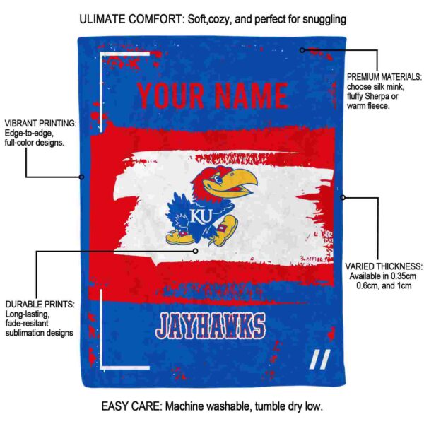 custom kansas jayhawks paint strokes blue white blanket new arrival