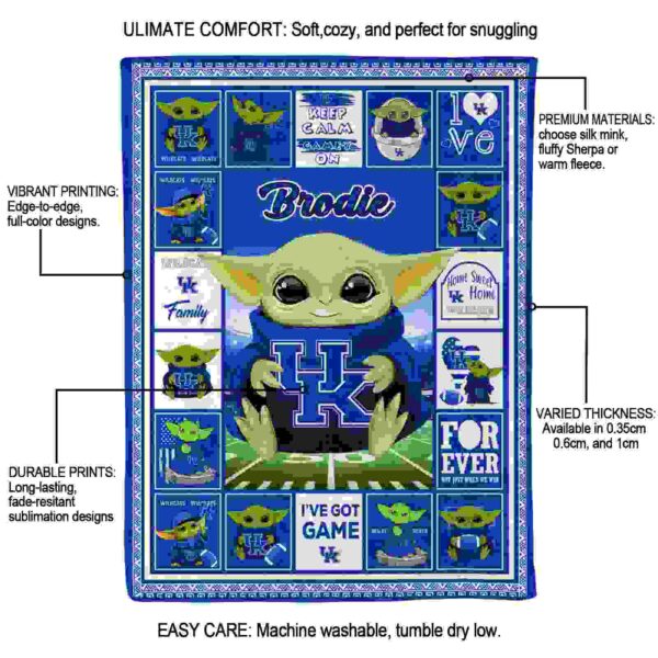 custom kentucky wildcats baby yoda blue blanket new arrival
