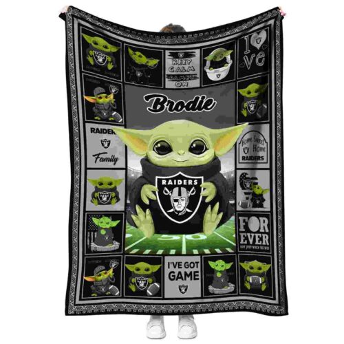 custom las vegas raiders baby yoda black blanket best selling