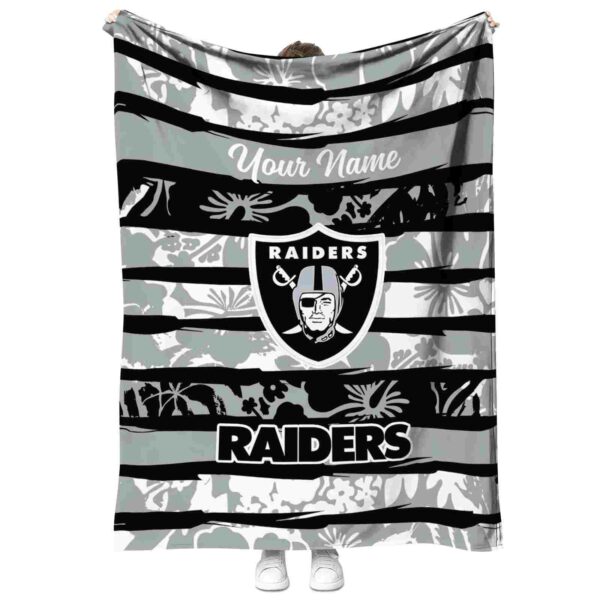 custom las vegas raiders floral stripes black white blanket best selling