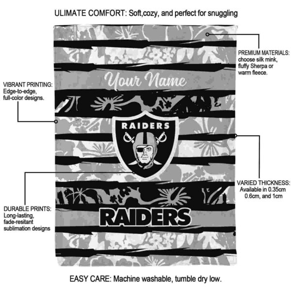 custom las vegas raiders floral stripes black white blanket new arrival