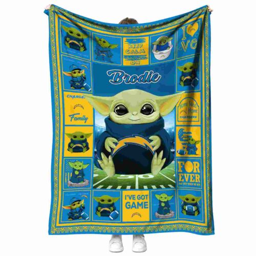 custom los angeles chargers baby yoda blue blanket best selling