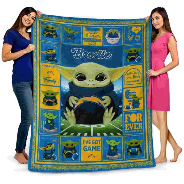 custom los angeles chargers baby yoda blue blanket fashion forward
